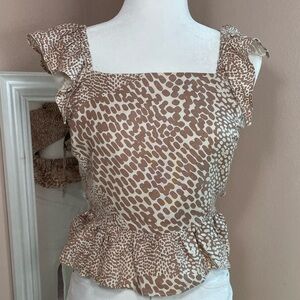 Express Boho Peplum Top Open Back Bow Ruffle Animal Print Blouse S